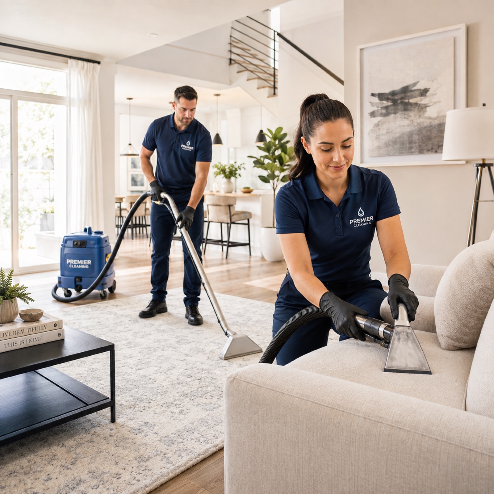 Hot-water extraction cleaning of a carpet and sofa