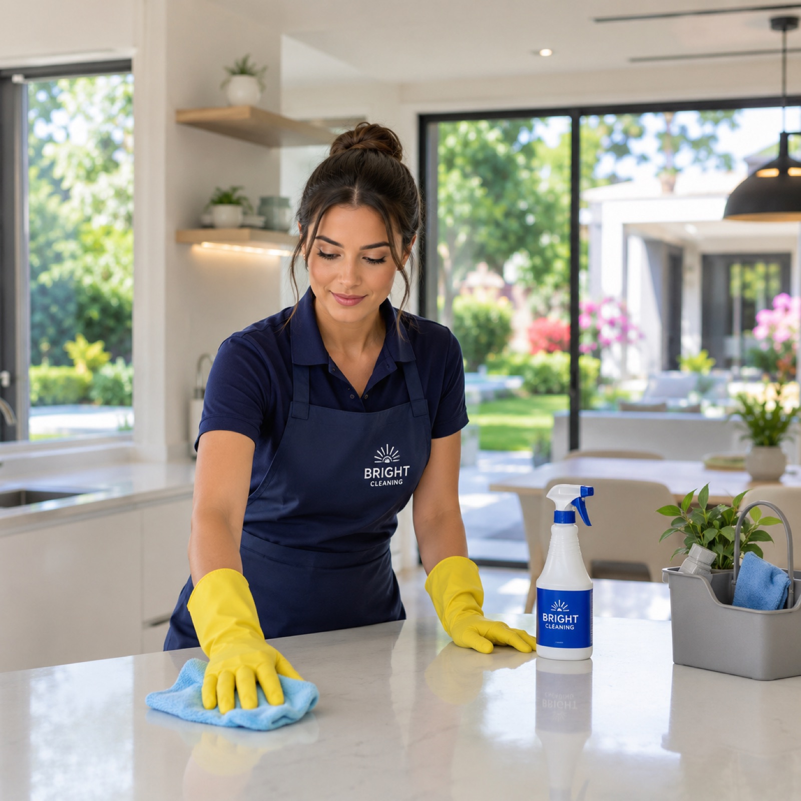 Elegant Group cleaner finishing a kitchen counter