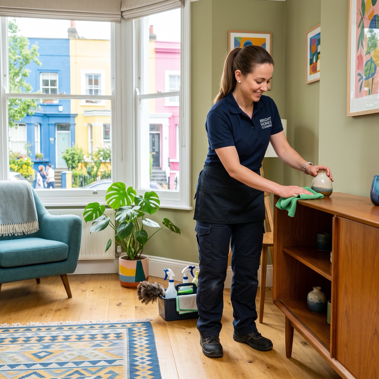 Detail cleaning in a residential living room